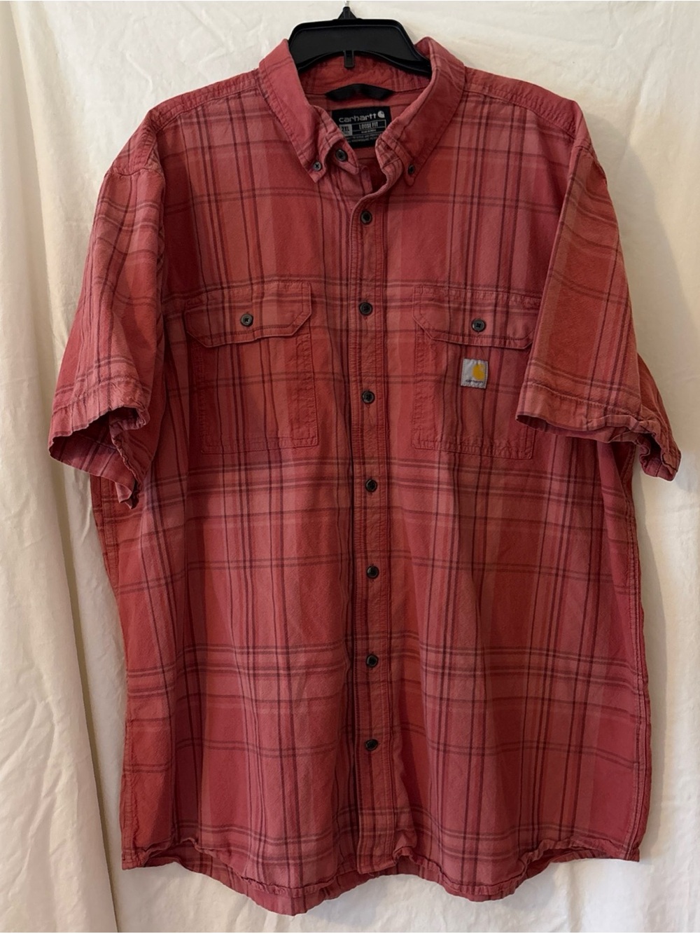 Carhartt Men’s Red Plaid Short-Sleeve Button-Down Work Shirt